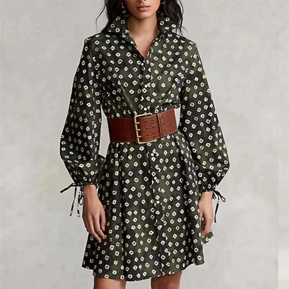 Polo Ralph Lauren Block-Print Tie-Cuff Cotton Shirtdress - Picture 2 of 10
